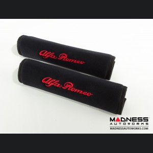 Seat Belt Shoulder Pads - set of 2 - Black w/ Alfa Romeo Logo + Black Binding